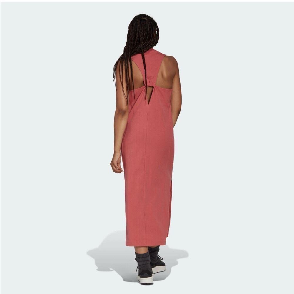 Adidas Women Rib Racerback Maxi Dress XL Modern Versatile Casual Fashion Pink - Picture 2 of 16